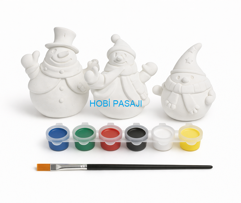 Taş Boyama Seti Kardan Adam 6 Renk Akrilik Boya 5ml + Fırça