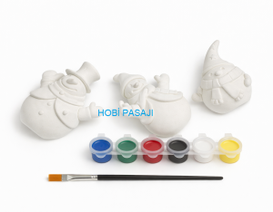 Taş Boyama Seti Kardan Adam 6 Renk Akrilik Boya 5ml + Fırça