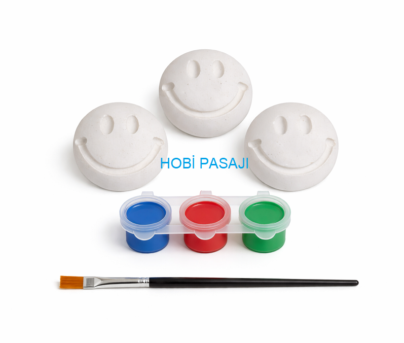 Taş Boyama Seti Gülen Yüz Surat 3 Renk Akrilik Boya 5ml + Fırça