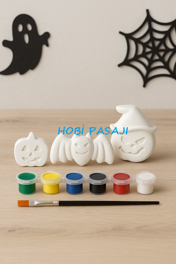 Taş Boyama Seti Halloween Cadılar Bayramı 6 Renk Akrilik Boya 5ml + Fırça