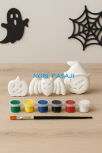 Taş Boyama Seti Halloween Cadılar Bayramı 6 Renk Akrilik Boya 5ml + Fırça