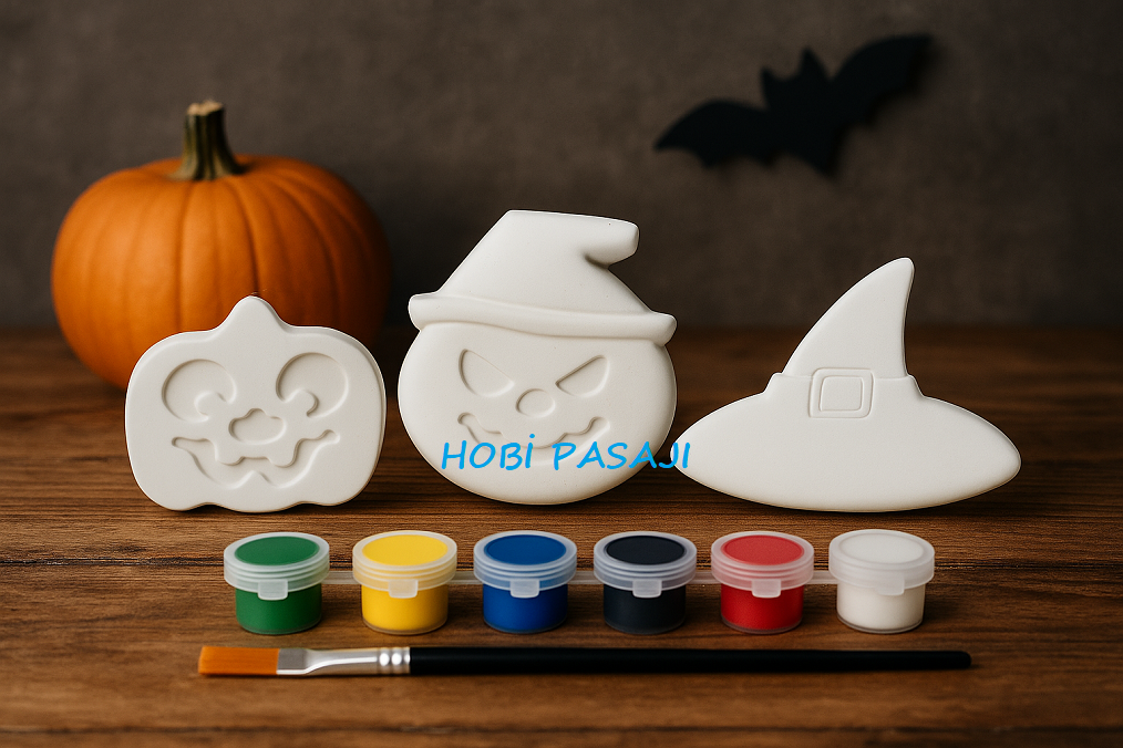 Taş Boyama Seti Halloween Cadılar Bayramı 6 Renk Akrilik Boya 5ml + Fırça