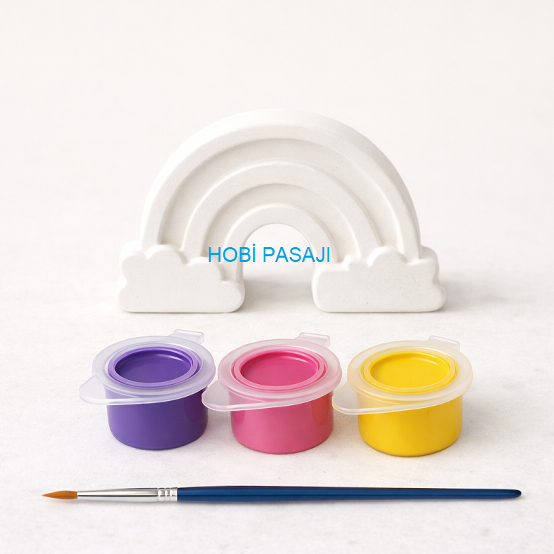 Taş Boyama Seti Gökkuşağı 3 Renk Akrilik Boya 5ml + Fırça