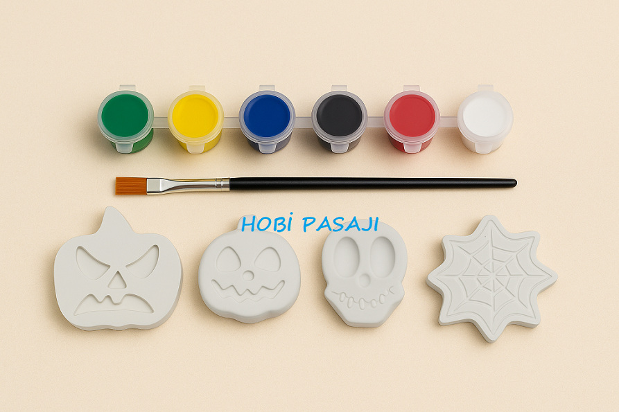 Taş Boyama Seti Halloween Cadılar Bayramı 6 Renk Akrilik Boya 5ml + Fırça