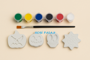 Taş Boyama Seti Halloween Cadılar Bayramı 6 Renk Akrilik Boya 5ml + Fırça