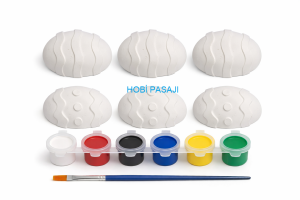 Taş Boyama Seti 6'lı Yumurta 6 Renk Akrilik Boya 5ml + Fırça