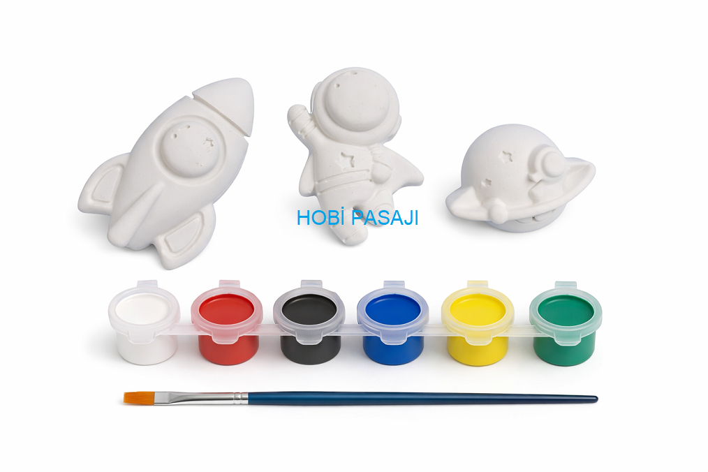 Taş Boyama Seti Uzay Temalı 6 Renk Akrilik Boya 5ml + Fırça