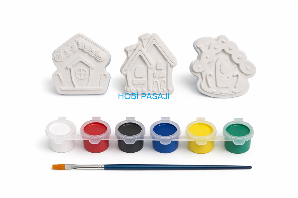 Taş Boyama Seti Büyük Kış Evleri 6 Renk Akrilik Boya 5ml + Fırça