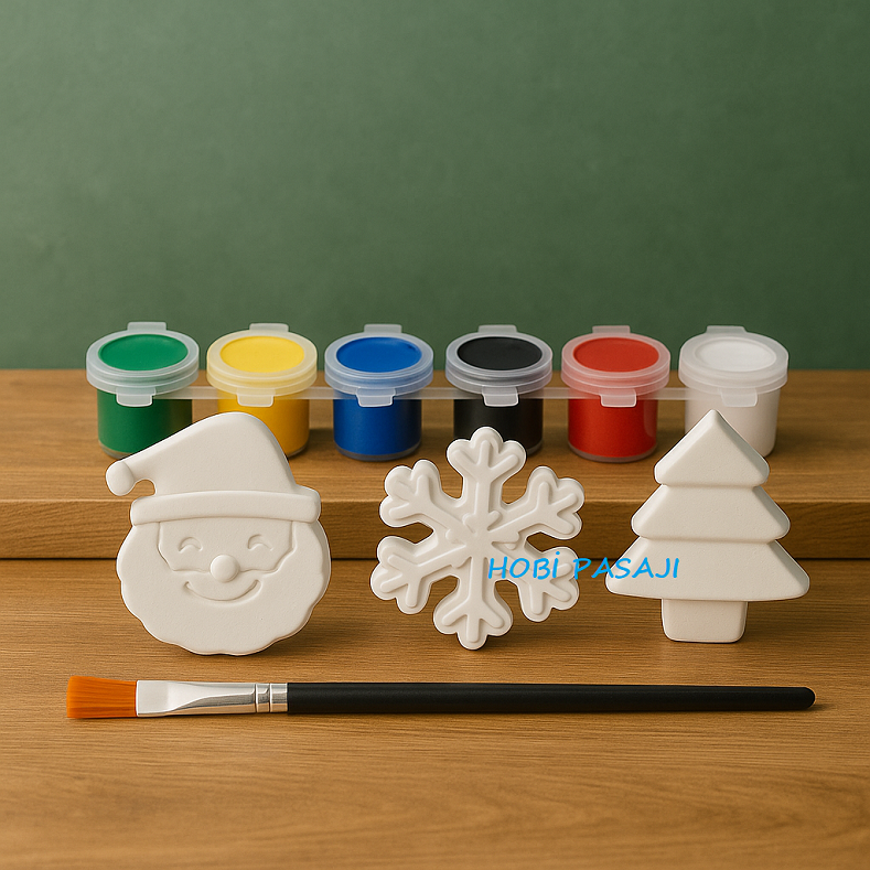 Taş Boyama Yeniyıl Yılbaşı Seti 6 Renk Akrilik Boya 5ml + Fırça