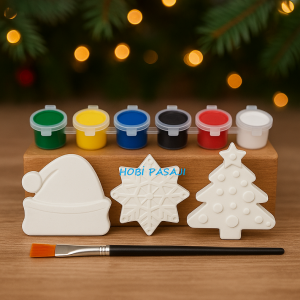 Taş Boyama Yeniyıl Yılbaşı Seti 6 Renk Akrilik Boya 5ml + Fırça