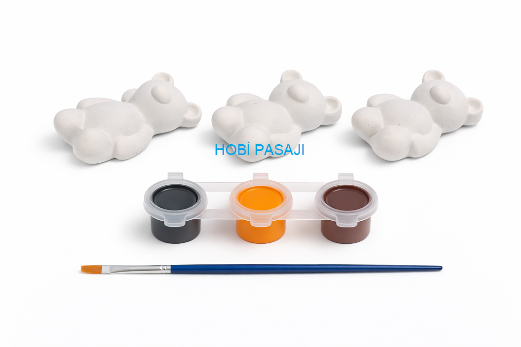 Taş Boyama Seti Sevimli Ayıcıklar 3 Renk Akrilik Boya 5ml + Fırça