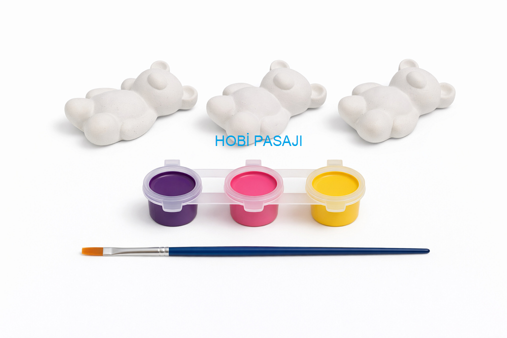 Taş Boyama Seti Sevimli Ayıcıklar 3 Renk Akrilik Boya 5ml + Fırça