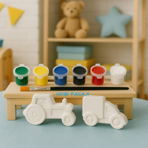 Taş Boyama Seti Kamyonet & Traktör 6 Renk Akrilik Boya 5ml + Fırça