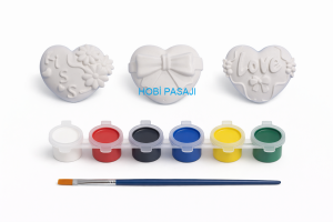 Taş Boyama Seti Kalpler 6 Renk Akrilik Boya 5ml + Fırça