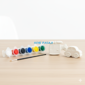 Taş Boyama Seti Helikopter & Araba 6 Renk Akrilik Boya 5ml + Fırça