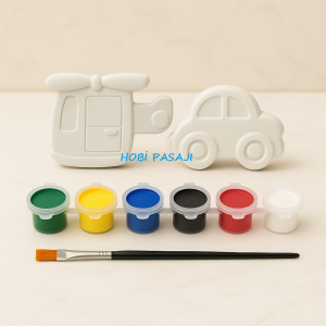 Taş Boyama Seti Helikopter & Araba 6 Renk Akrilik Boya 5ml + Fırça