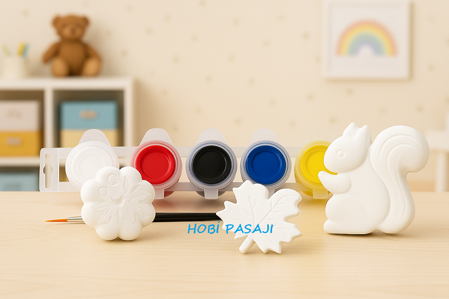 Taş Boyama Seti Sincap Yaprak Kabak 6 Renk Akrilik Boya 5ml + Fırça