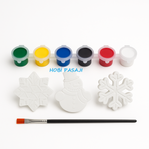 Taş Boyama Seti Kardan Adam & Kar Taneleri 6 Renk Akrilik Boya 5ml + Fırça