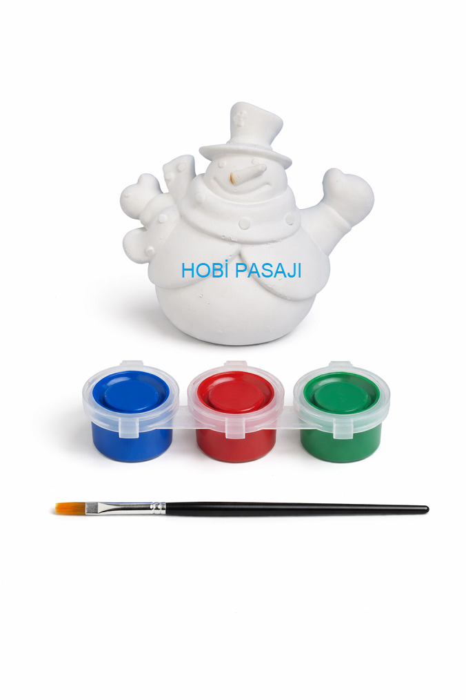 Taş Boyama Seti Kardan Adam 3 Renk Akrilik Boya 5ml + Fırça