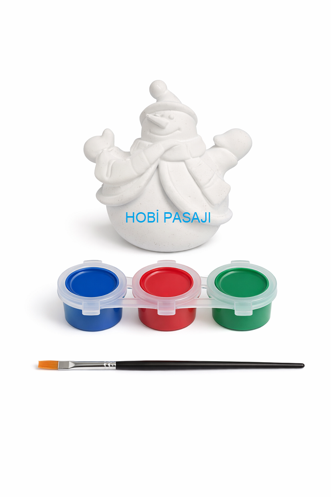 Taş Boyama Seti Kardan Adam 3 Renk Akrilik Boya 5ml + Fırça