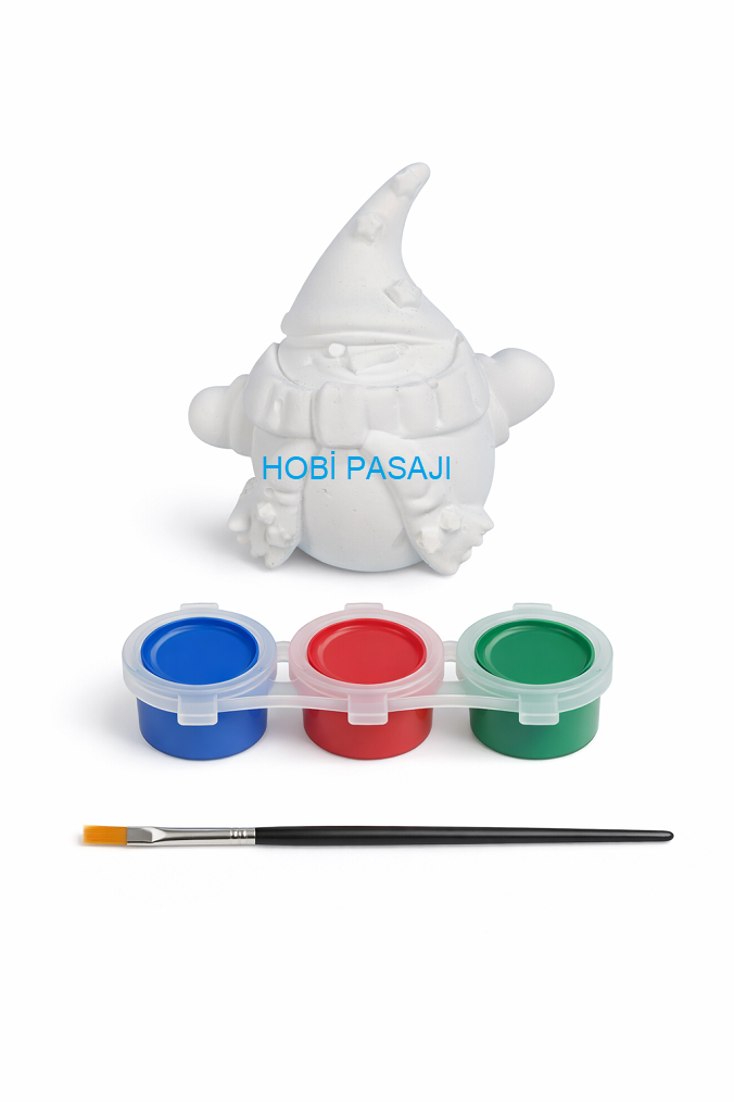 Taş Boyama Seti Kardan Adam 3 Renk Akrilik Boya 5ml + Fırça