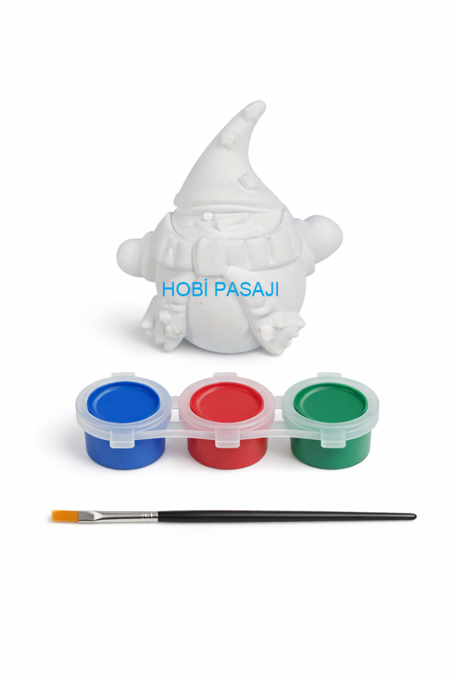 Taş Boyama Seti Kardan Adam 3 Renk Akrilik Boya 5ml + Fırça