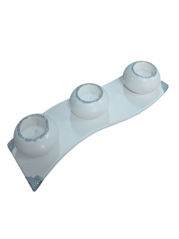 Üçlü Mumluk Gümüş Simli