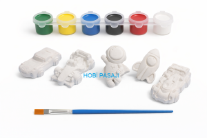 Taş Boyama Seti Arabalar ve Uzay 6 Renk Akrilik Boya 5ml + Fırça