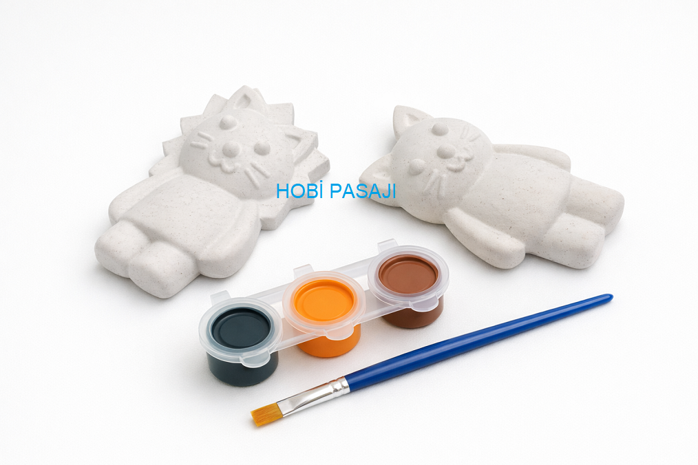 Taş Boyama Seti Aslan ve Kedi 3 Renk Akrilik Boya 5ml + Fırça