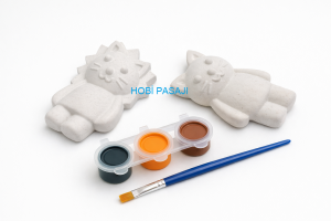 Taş Boyama Seti Aslan ve Kedi 3 Renk Akrilik Boya 5ml + Fırça