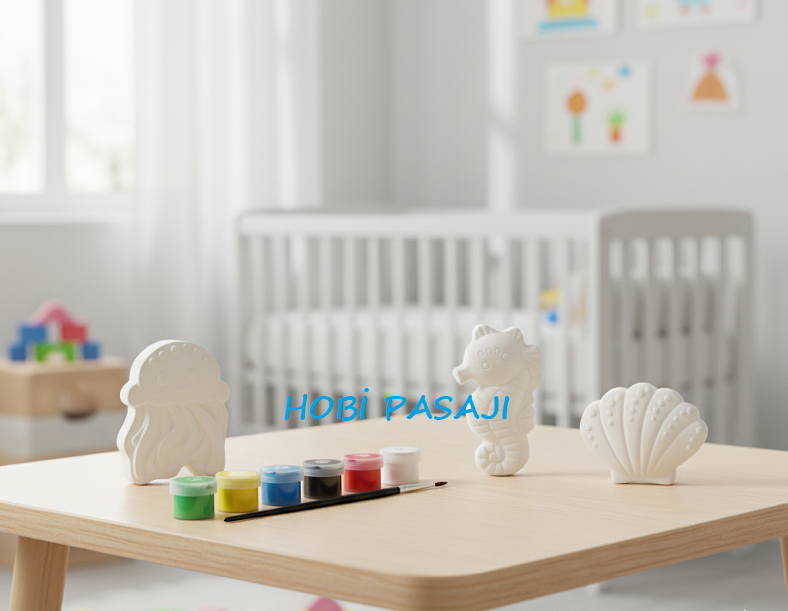 Taş Boyama Seti Ahtapot & Deniz Atı & İstiridye 6 Renk Akrilik Boya 5ml + Fırça