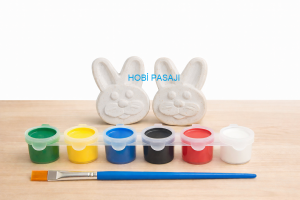 Taş Boyama Seti Tavşanlar 6 Renk Akrilik Boya 5ml + Fırça