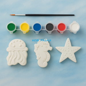 Taş Boyama Seti Ahtapot & Deniz Atı & Deniz Yıldızı 6 Renk Akrilik Boya 5ml + Fırça