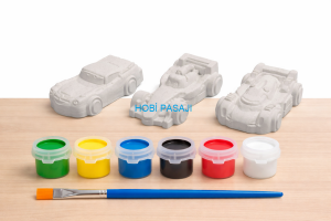 Taş Boyama Seti Yarış Arabaları 6 Renk Akrilik Boya 5ml + Fırça