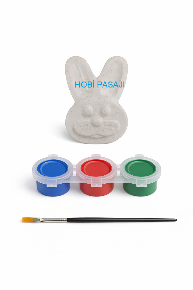 Taş Boyama Seti Tavşan 3 Renk Akrilik Boya 5ml + Fırça