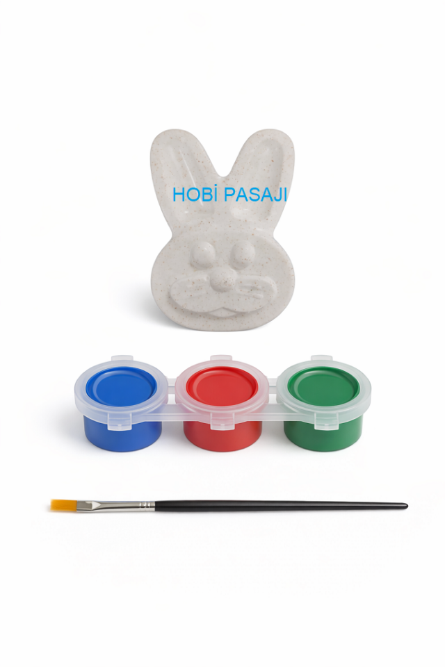 Taş Boyama Seti Tavşan 3 Renk Akrilik Boya 5ml + Fırça