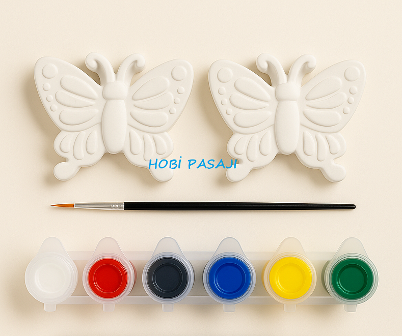 Taş Boyama Seti Kelebekler 6 Renk Akrilik Boya 5ml + Fırça