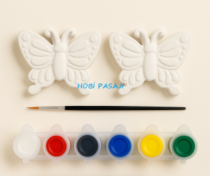 Taş Boyama Seti Kelebekler 6 Renk Akrilik Boya 5ml + Fırça