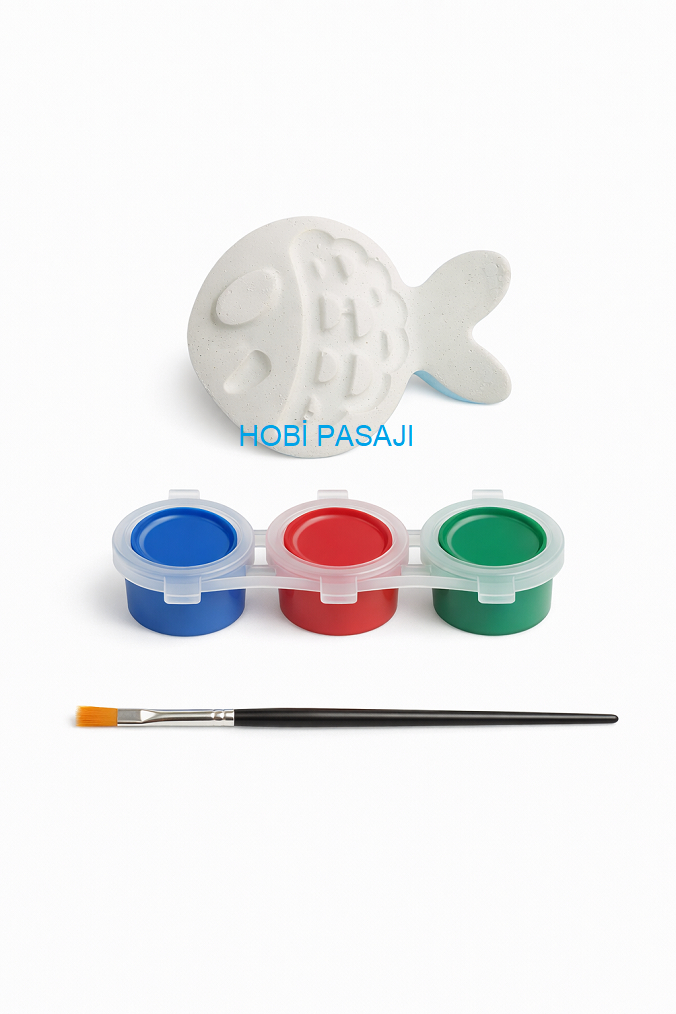 Taş Boyama Seti Balık 3 Renk Akrilik Boya 5ml + Fırça