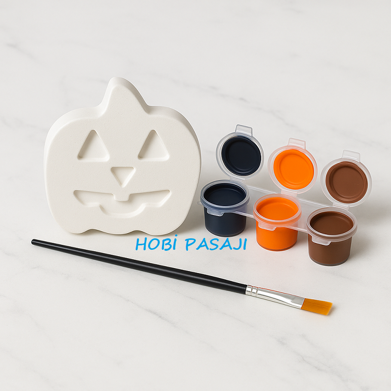 Taş Boyama Seti Halloween Balkabağı 3 Renk Akrilik Boya 5ml + Fırça
