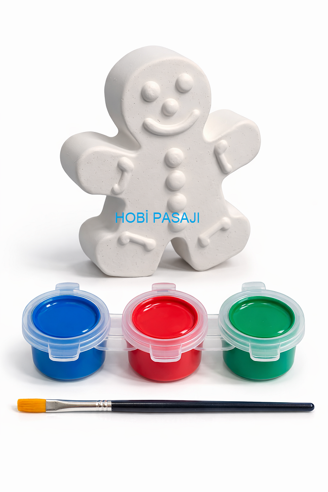 Taş Boyama Seti Kurabiye Adam 3 Renk Akrilik Boya 5ml + Fırça