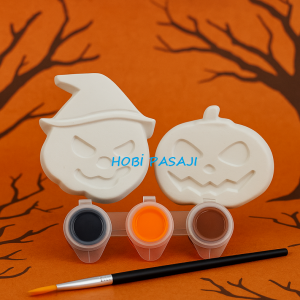 Taş Boyama Seti Halloween Balkabağı 3 Renk Akrilik Boya 5ml + Fırça