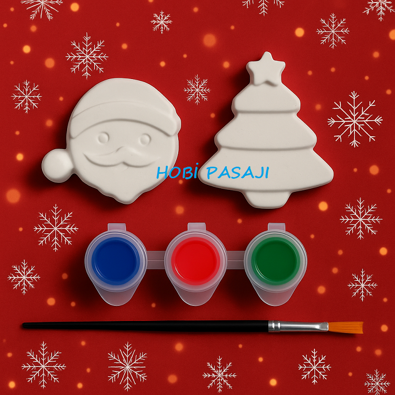 Taş Boyama Seti Yılbaşı 3 Renk Akrilik Boya 5ml + Fırça