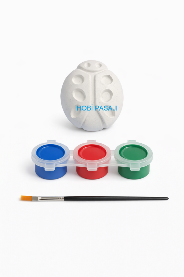 Taş Boyama Seti Uğur Böceği 3 Renk Akrilik Boya 5ml + Fırça