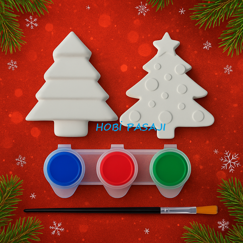 Taş Boyama Seti Çam Ağacı 3 Renk Akrilik Boya 5ml + Fırça