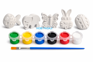 Taş Boyama Seti 5 Parça Hayvanlar 6 Renk Akrilik Boya 5ml + Fırça