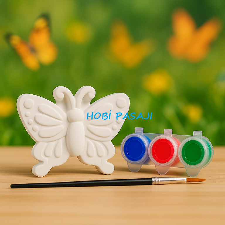 Taş Boyama Seti Kelebek 3 Renk Akrilik Boya 5ml + Fırça