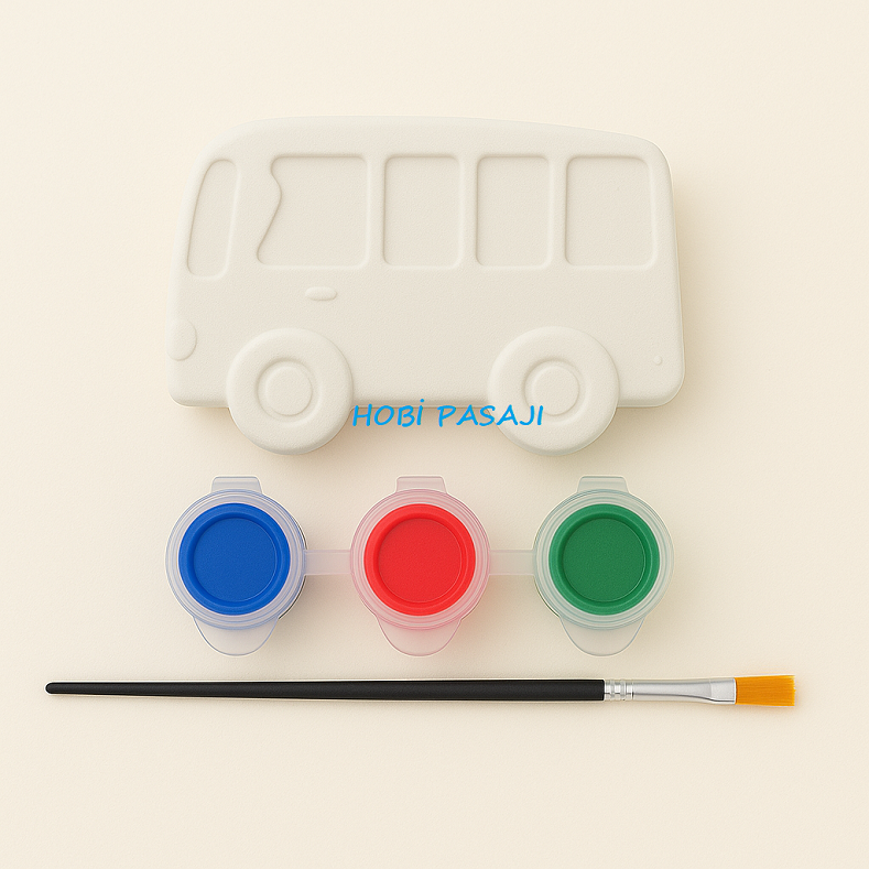 Taş Boyama Seti Minibüs 3 Renk Akrilik Boya 5ml + Fırça