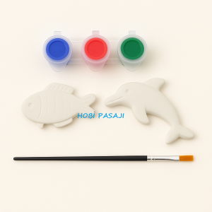 Taş Boyama Seti Balık ve Yunus 3 Renk Akrilik Boya 5ml + Fırça