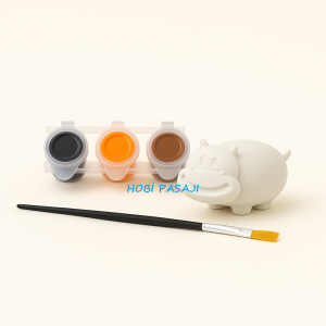 Taş Boyama Seti Su Aygırı 3 Renk Akrilik Boya 5ml + Fırça